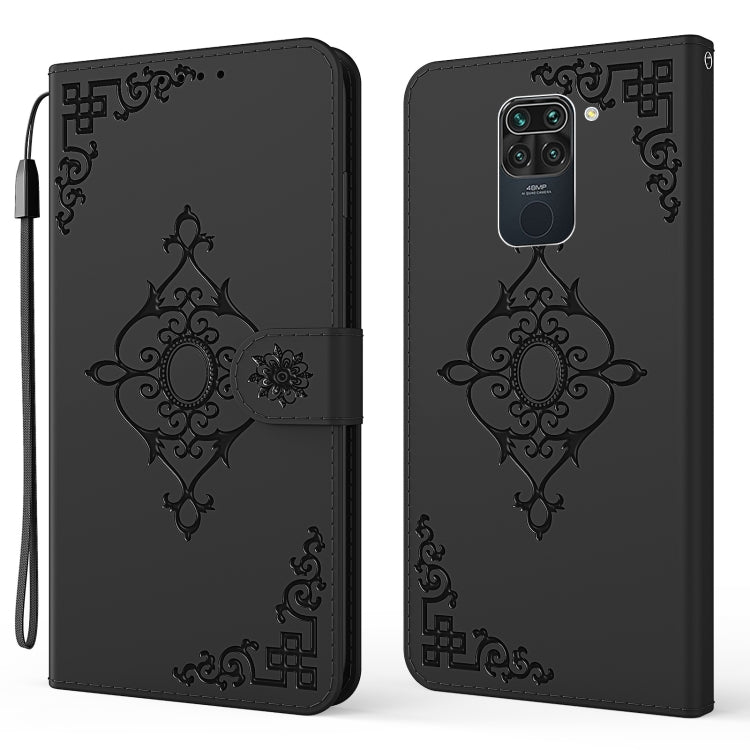 For Xiaomi Redmi Note 9 Embossed Fortune Flower Pattern Horizontal Flip Leather Case with Holder & Card Slot & Wallet & Lanyard