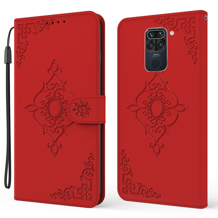 For Xiaomi Redmi Note 9 Embossed Fortune Flower Pattern Horizontal Flip Leather Case with Holder & Card Slot & Wallet & Lanyard