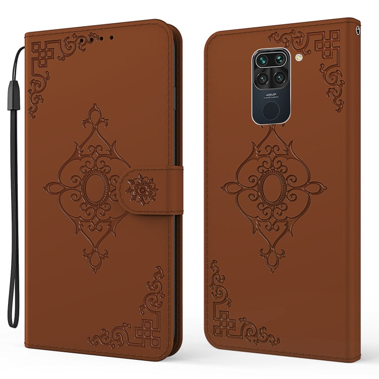 For Xiaomi Redmi Note 9 Embossed Fortune Flower Pattern Horizontal Flip Leather Case with Holder & Card Slot & Wallet & Lanyard