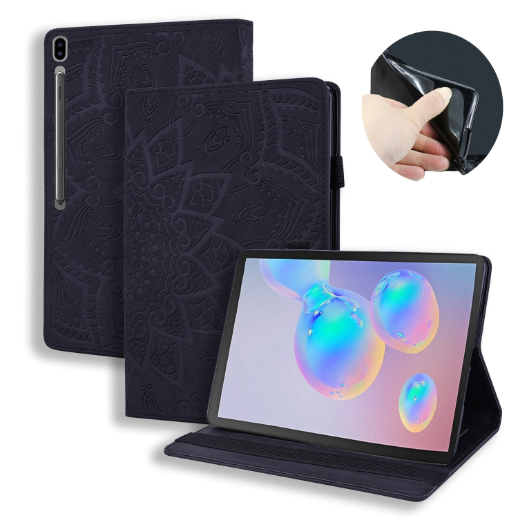 For Galaxy Tab S6 T860 / T865 Calf Pattern Double Folding Design Embossed Leather Case with Holder & Card Slots & Pen Slot & Elastic Band