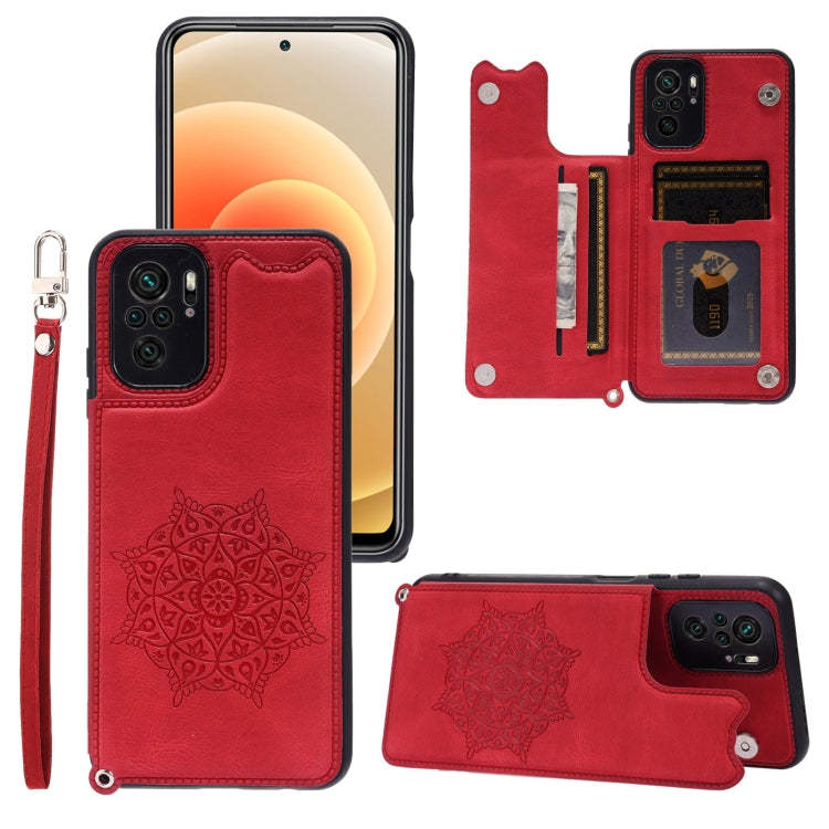 For Xiaomi Redmi Note 10 Mandala Embossed PU + TPU Case with Holder & Card Slots & Photo Frame & Strap