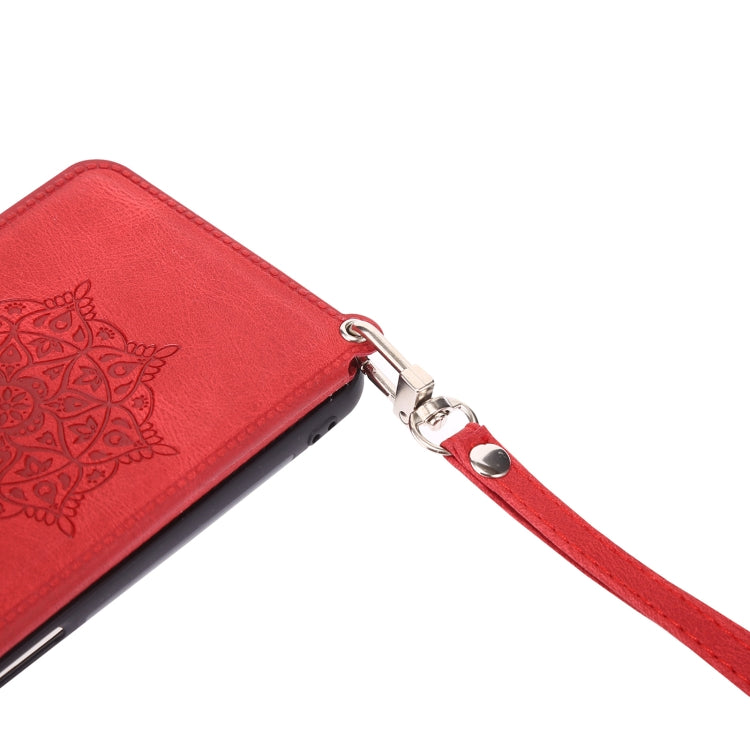 For Xiaomi Redmi Note 10 Mandala Embossed PU + TPU Case with Holder & Card Slots & Photo Frame & Strap