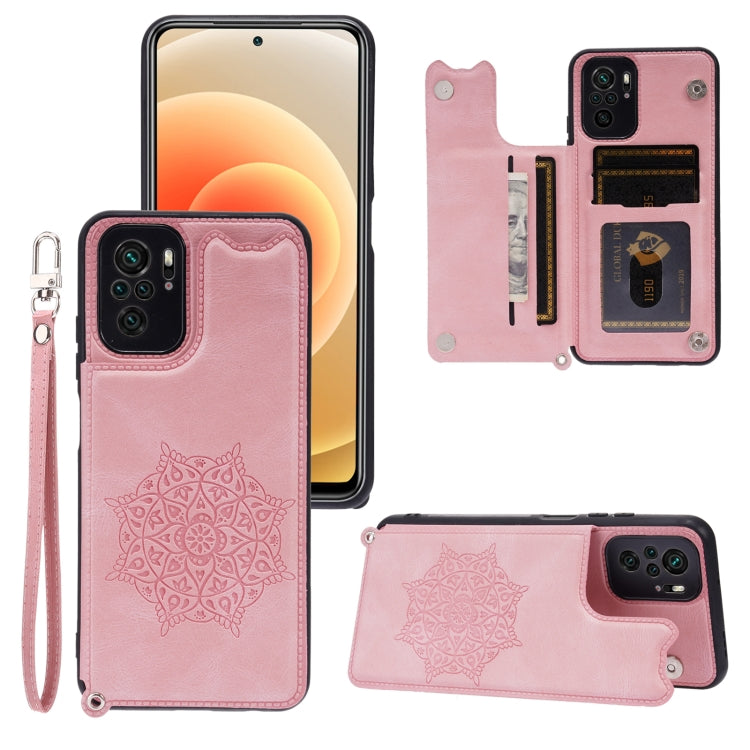 For Xiaomi Redmi Note 10 Mandala Embossed PU + TPU Case with Holder & Card Slots & Photo Frame & Strap