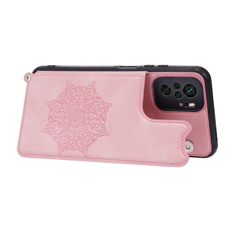For Xiaomi Redmi Note 10 Mandala Embossed PU + TPU Case with Holder & Card Slots & Photo Frame & Strap