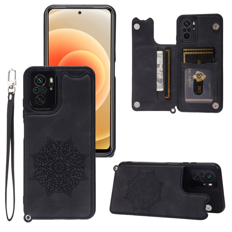 For Xiaomi Redmi Note 10 Mandala Embossed PU + TPU Case with Holder & Card Slots & Photo Frame & Strap