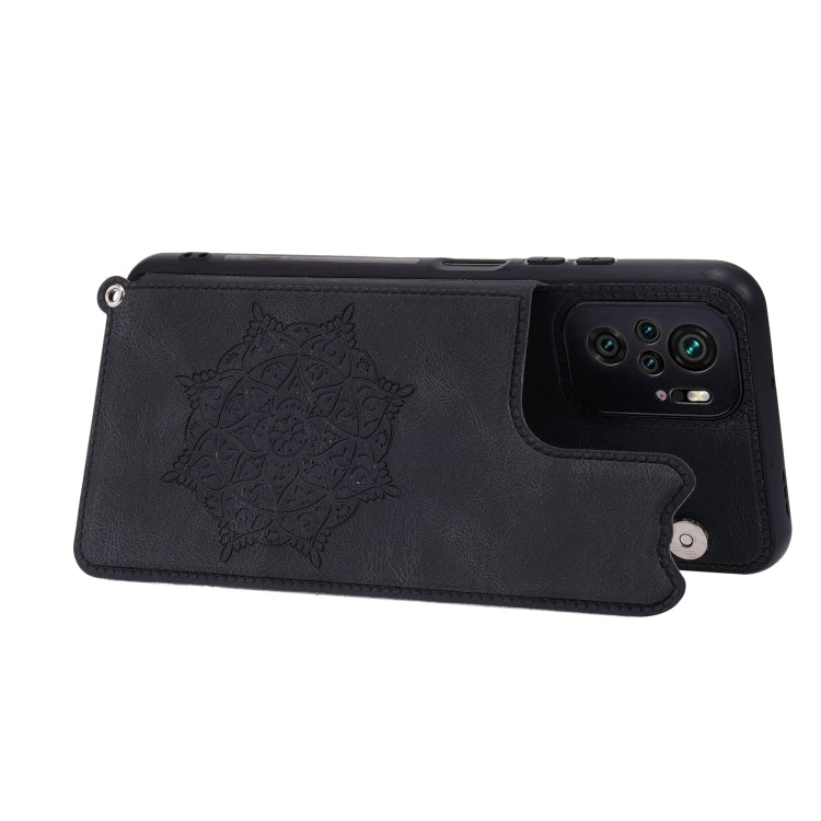 For Xiaomi Redmi Note 10 Mandala Embossed PU + TPU Case with Holder & Card Slots & Photo Frame & Strap