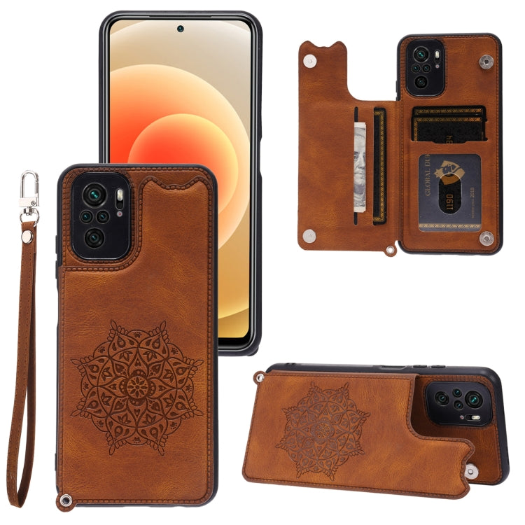 For Xiaomi Redmi Note 10 Mandala Embossed PU + TPU Case with Holder & Card Slots & Photo Frame & Strap