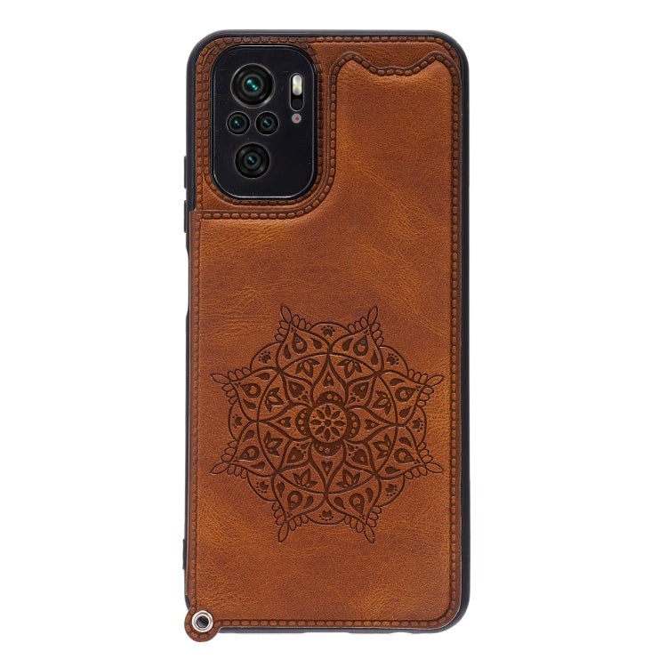 For Xiaomi Redmi Note 10 Mandala Embossed PU + TPU Case with Holder & Card Slots & Photo Frame & Strap