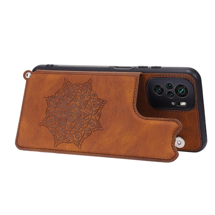 For Xiaomi Redmi Note 10 Mandala Embossed PU + TPU Case with Holder & Card Slots & Photo Frame & Strap