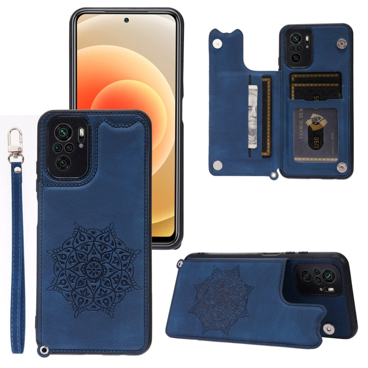 For Xiaomi Redmi Note 10 Mandala Embossed PU + TPU Case with Holder & Card Slots & Photo Frame & Strap