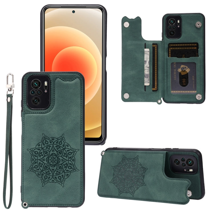 For Xiaomi Redmi Note 10 Mandala Embossed PU + TPU Case with Holder & Card Slots & Photo Frame & Strap