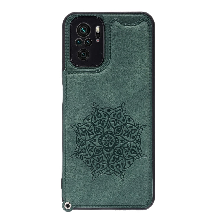 For Xiaomi Redmi Note 10 Mandala Embossed PU + TPU Case with Holder & Card Slots & Photo Frame & Strap