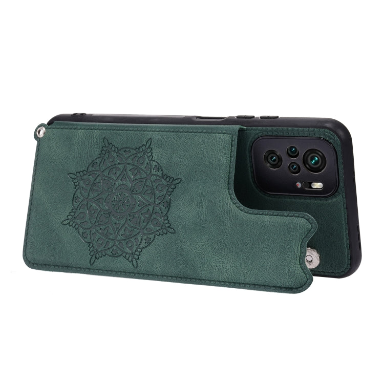 For Xiaomi Redmi Note 10 Mandala Embossed PU + TPU Case with Holder & Card Slots & Photo Frame & Strap