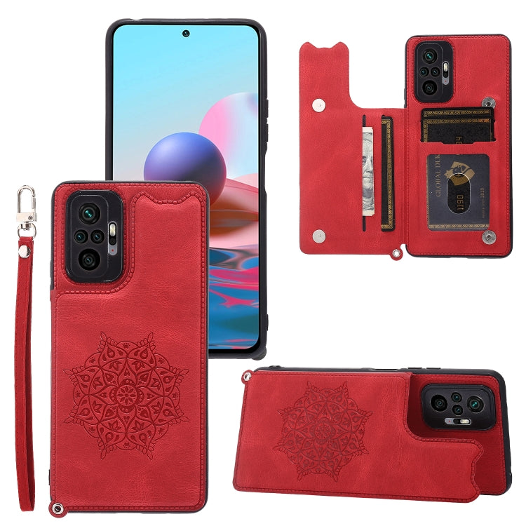 For Xiaomi Redmi Note 10 Pro Max Mandala Embossed PU + TPU Case with Holder & Card Slots & Photo Frame & Strap