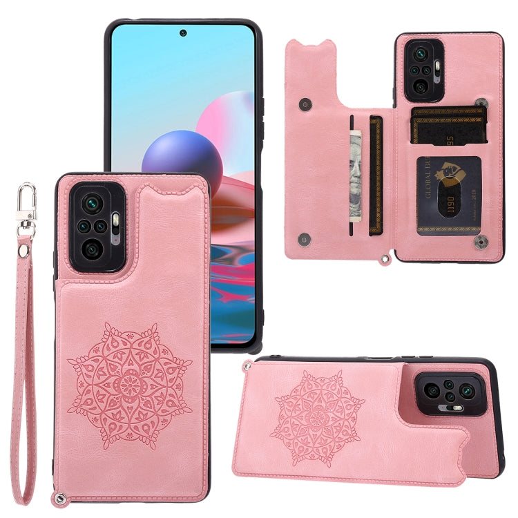 For Xiaomi Redmi Note 10 Pro Max Mandala Embossed PU + TPU Case with Holder & Card Slots & Photo Frame & Strap