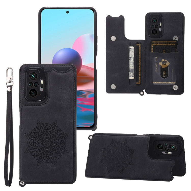 For Xiaomi Redmi Note 10 Pro Max Mandala Embossed PU + TPU Case with Holder & Card Slots & Photo Frame & Strap