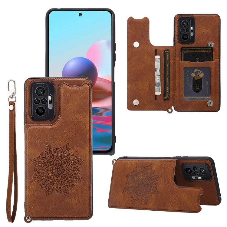 For Xiaomi Redmi Note 10 Pro Max Mandala Embossed PU + TPU Case with Holder & Card Slots & Photo Frame & Strap