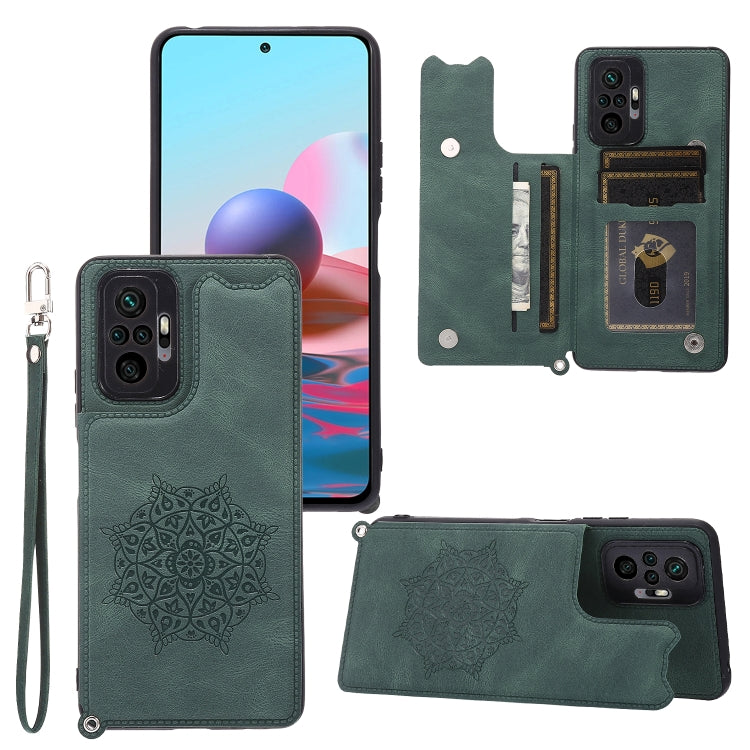 For Xiaomi Redmi Note 10 Pro Max Mandala Embossed PU + TPU Case with Holder & Card Slots & Photo Frame & Strap