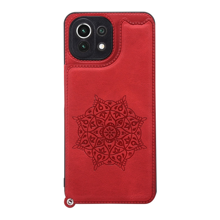 For Xiaomi Mi 11 Lite Mandala Embossed PU + TPU Case with Holder & Card Slots & Photo Frame & Strap