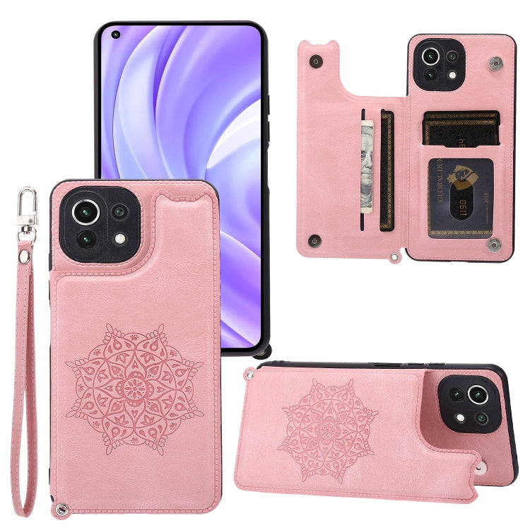 For Xiaomi Mi 11 Lite Mandala Embossed PU + TPU Case with Holder & Card Slots & Photo Frame & Strap