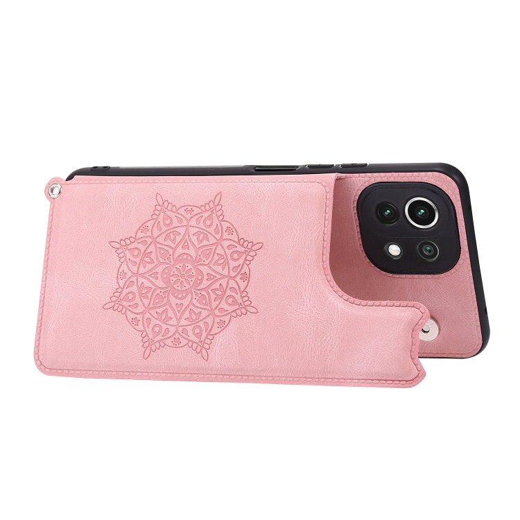 For Xiaomi Mi 11 Lite Mandala Embossed PU + TPU Case with Holder & Card Slots & Photo Frame & Strap