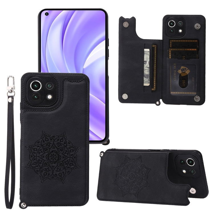 For Xiaomi Mi 11 Lite Mandala Embossed PU + TPU Case with Holder & Card Slots & Photo Frame & Strap