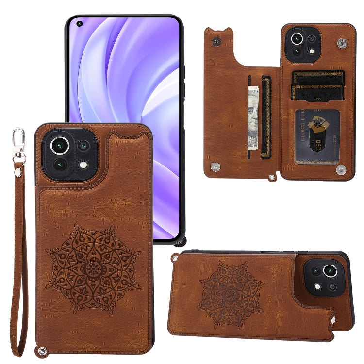 For Xiaomi Mi 11 Lite Mandala Embossed PU + TPU Case with Holder & Card Slots & Photo Frame & Strap