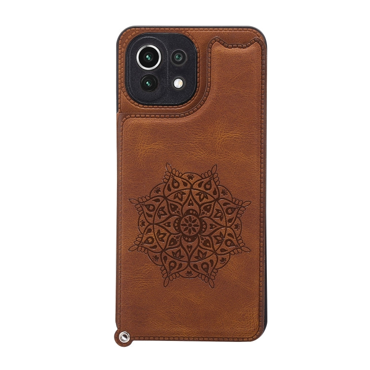 For Xiaomi Mi 11 Lite Mandala Embossed PU + TPU Case with Holder & Card Slots & Photo Frame & Strap