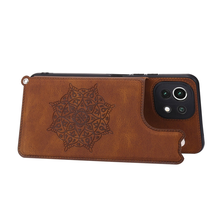 For Xiaomi Mi 11 Lite Mandala Embossed PU + TPU Case with Holder & Card Slots & Photo Frame & Strap