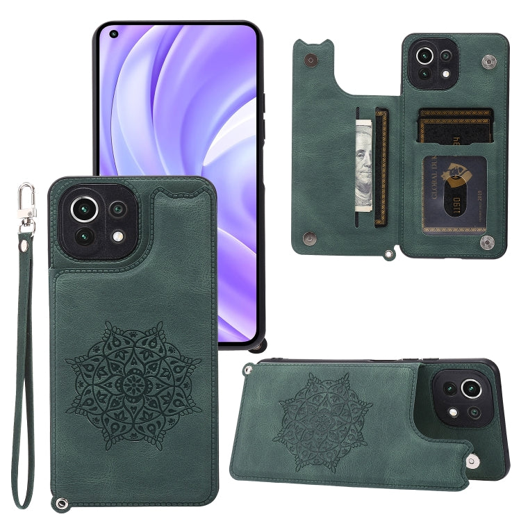 For Xiaomi Mi 11 Lite Mandala Embossed PU + TPU Case with Holder & Card Slots & Photo Frame & Strap