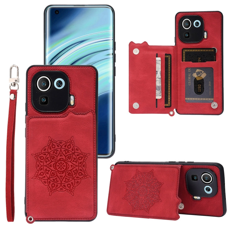 For Xiaomi Mi 11 Pro Mandala Embossed PU + TPU Case with Holder & Card Slots & Photo Frame & Strap