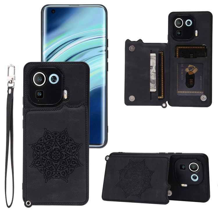 For Xiaomi Mi 11 Pro Mandala Embossed PU + TPU Case with Holder & Card Slots & Photo Frame & Strap