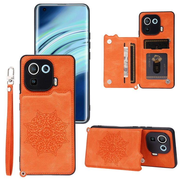 For Xiaomi Mi 11 Pro Mandala Embossed PU + TPU Case with Holder & Card Slots & Photo Frame & Strap