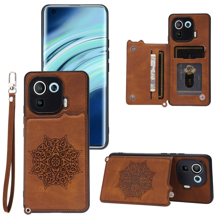 For Xiaomi Mi 11 Pro Mandala Embossed PU + TPU Case with Holder & Card Slots & Photo Frame & Strap
