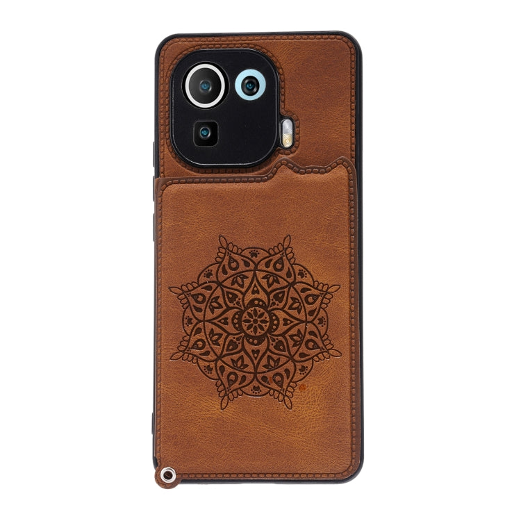 For Xiaomi Mi 11 Pro Mandala Embossed PU + TPU Case with Holder & Card Slots & Photo Frame & Strap