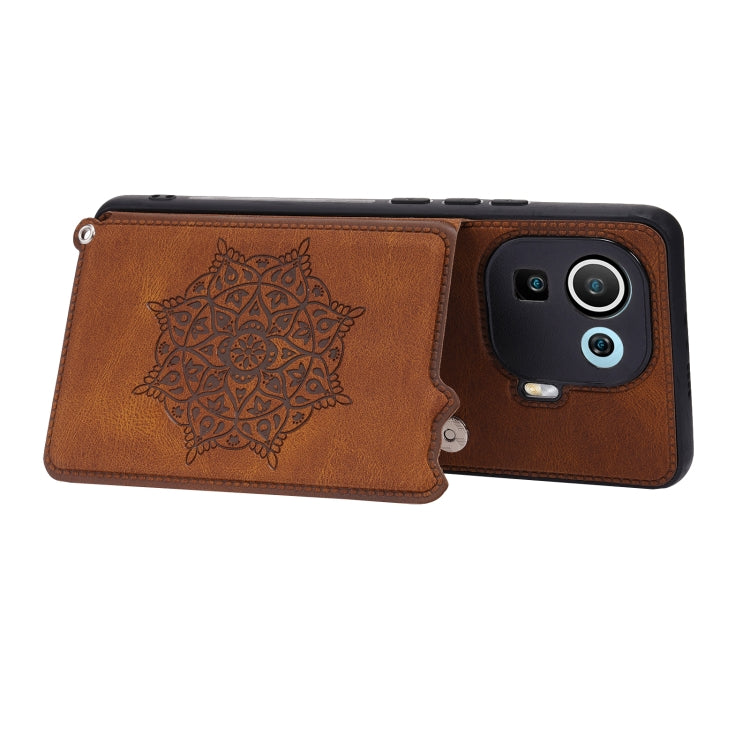 For Xiaomi Mi 11 Pro Mandala Embossed PU + TPU Case with Holder & Card Slots & Photo Frame & Strap