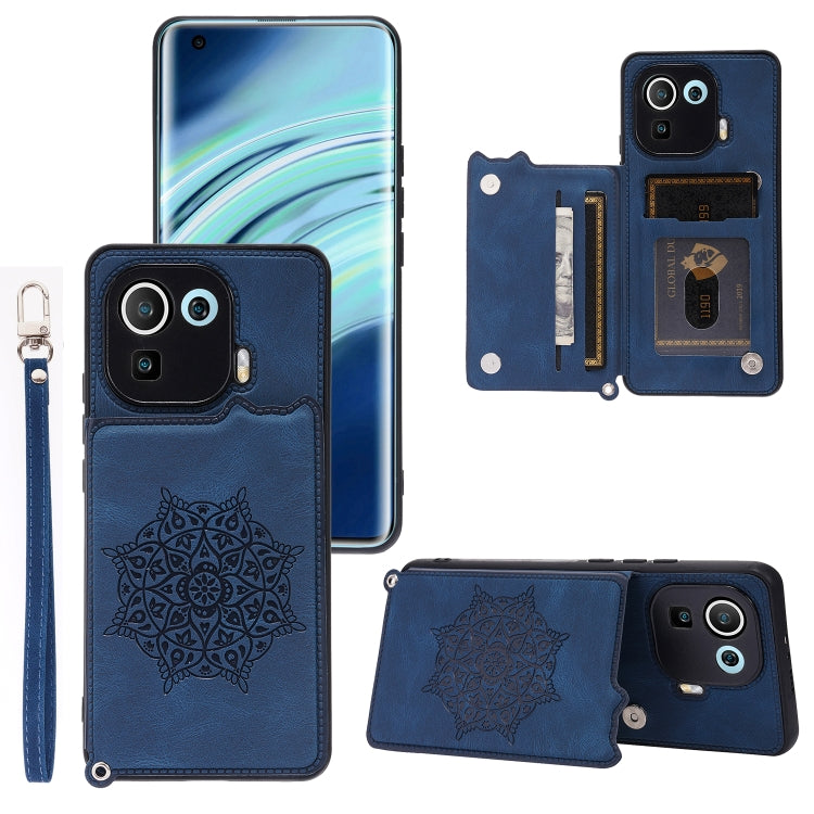 For Xiaomi Mi 11 Pro Mandala Embossed PU + TPU Case with Holder & Card Slots & Photo Frame & Strap