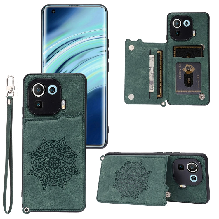 For Xiaomi Mi 11 Pro Mandala Embossed PU + TPU Case with Holder & Card Slots & Photo Frame & Strap