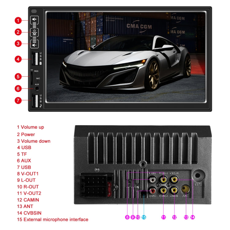 A2821 Car 7 inch Screen HD MP5 Player, Support Bluetooth / FM with Remote Control, Style:Standard + 8LEDs Light Camera