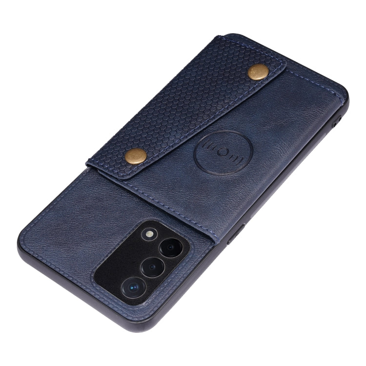 For OPPO A74 4G Double Buckle PU + TPU Shockproof Magnetic Protective Case with Card Slot & Holder