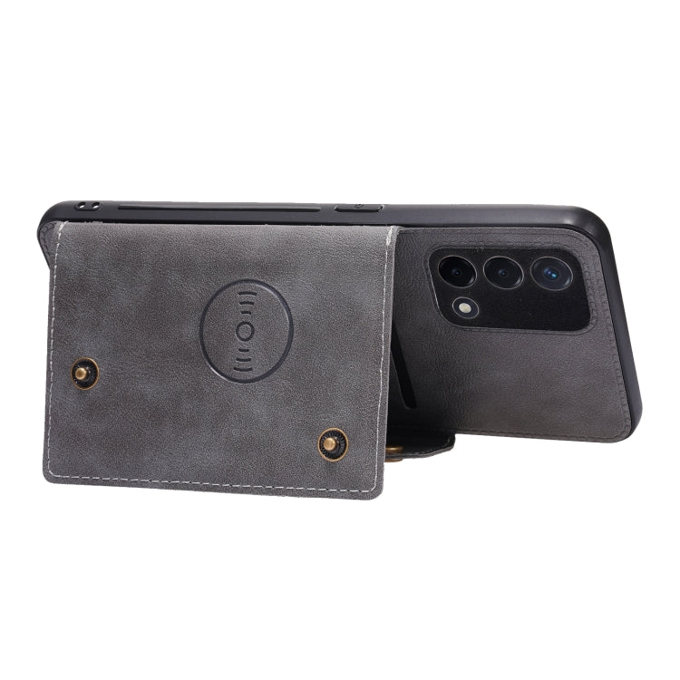 For OPPO A74 4G Double Buckle PU + TPU Shockproof Magnetic Protective Case with Card Slot & Holder