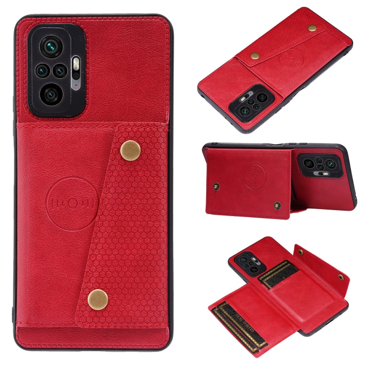 For Xiaomi Redmi Note 10 Pro Max Double Buckle PU + TPU Shockproof Magnetic Protective Case with Card Slot & Holder