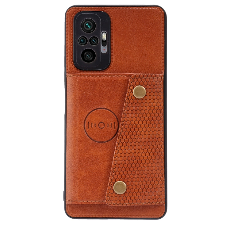 For Xiaomi Redmi Note 10 Pro Max Double Buckle PU + TPU Shockproof Magnetic Protective Case with Card Slot & Holder