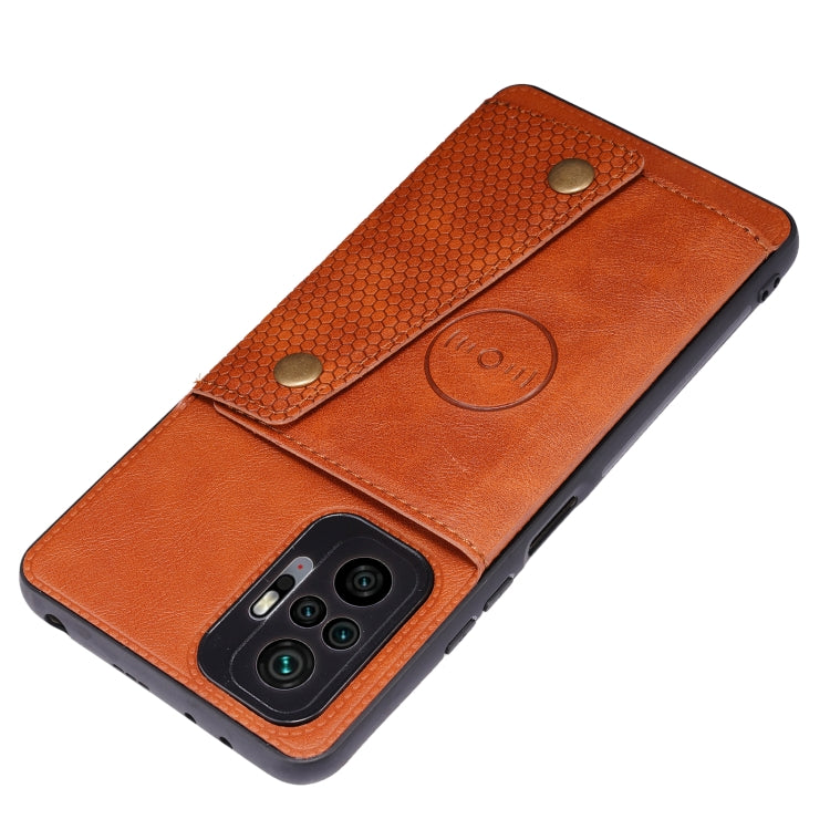 For Xiaomi Redmi Note 10 Pro Max Double Buckle PU + TPU Shockproof Magnetic Protective Case with Card Slot & Holder