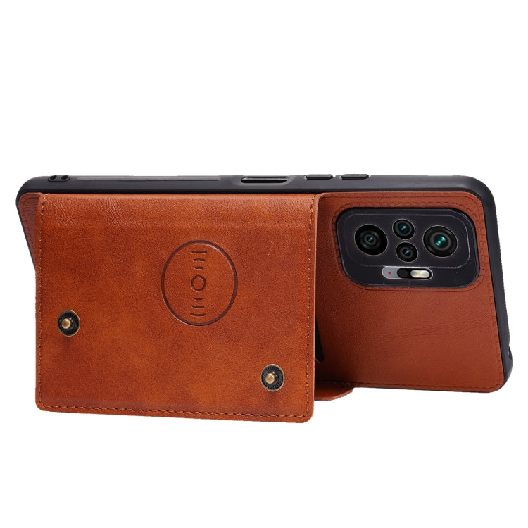 For Xiaomi Redmi Note 10 Pro Max Double Buckle PU + TPU Shockproof Magnetic Protective Case with Card Slot & Holder