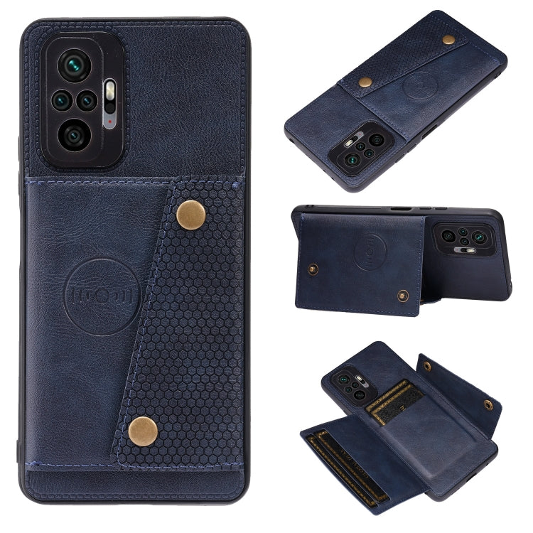 For Xiaomi Redmi Note 10 Pro Max Double Buckle PU + TPU Shockproof Magnetic Protective Case with Card Slot & Holder