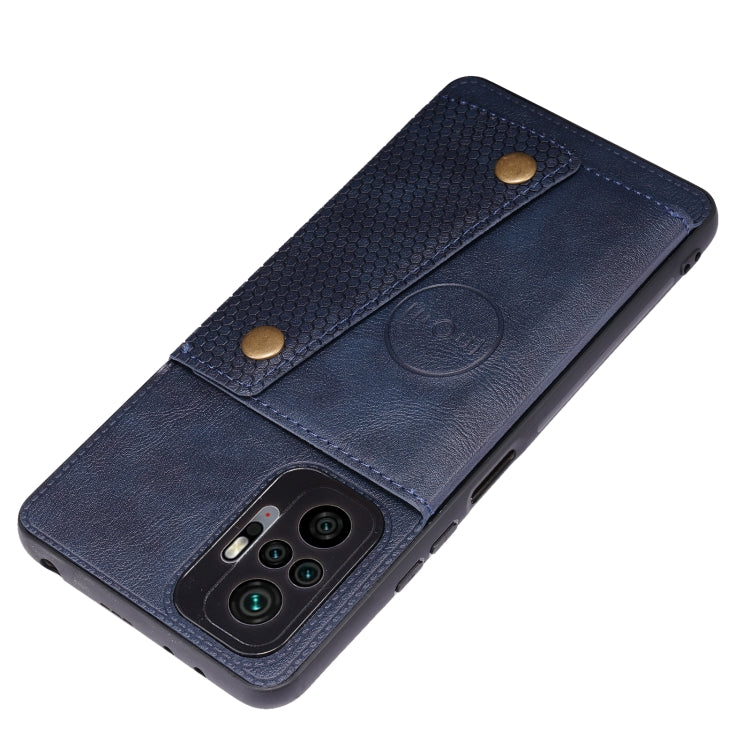 For Xiaomi Redmi Note 10 Pro Max Double Buckle PU + TPU Shockproof Magnetic Protective Case with Card Slot & Holder