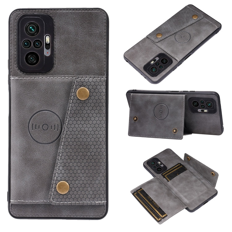 For Xiaomi Redmi Note 10 Pro Max Double Buckle PU + TPU Shockproof Magnetic Protective Case with Card Slot & Holder