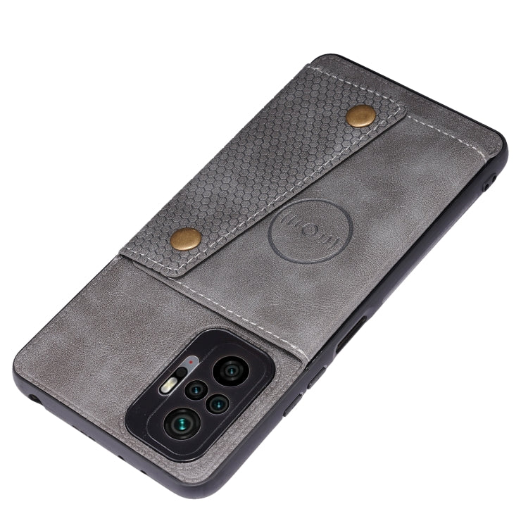 For Xiaomi Redmi Note 10 Pro Max Double Buckle PU + TPU Shockproof Magnetic Protective Case with Card Slot & Holder