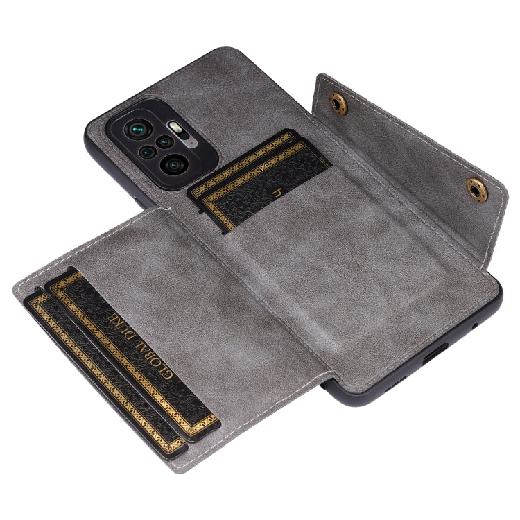 For Xiaomi Redmi Note 10 Pro Max Double Buckle PU + TPU Shockproof Magnetic Protective Case with Card Slot & Holder